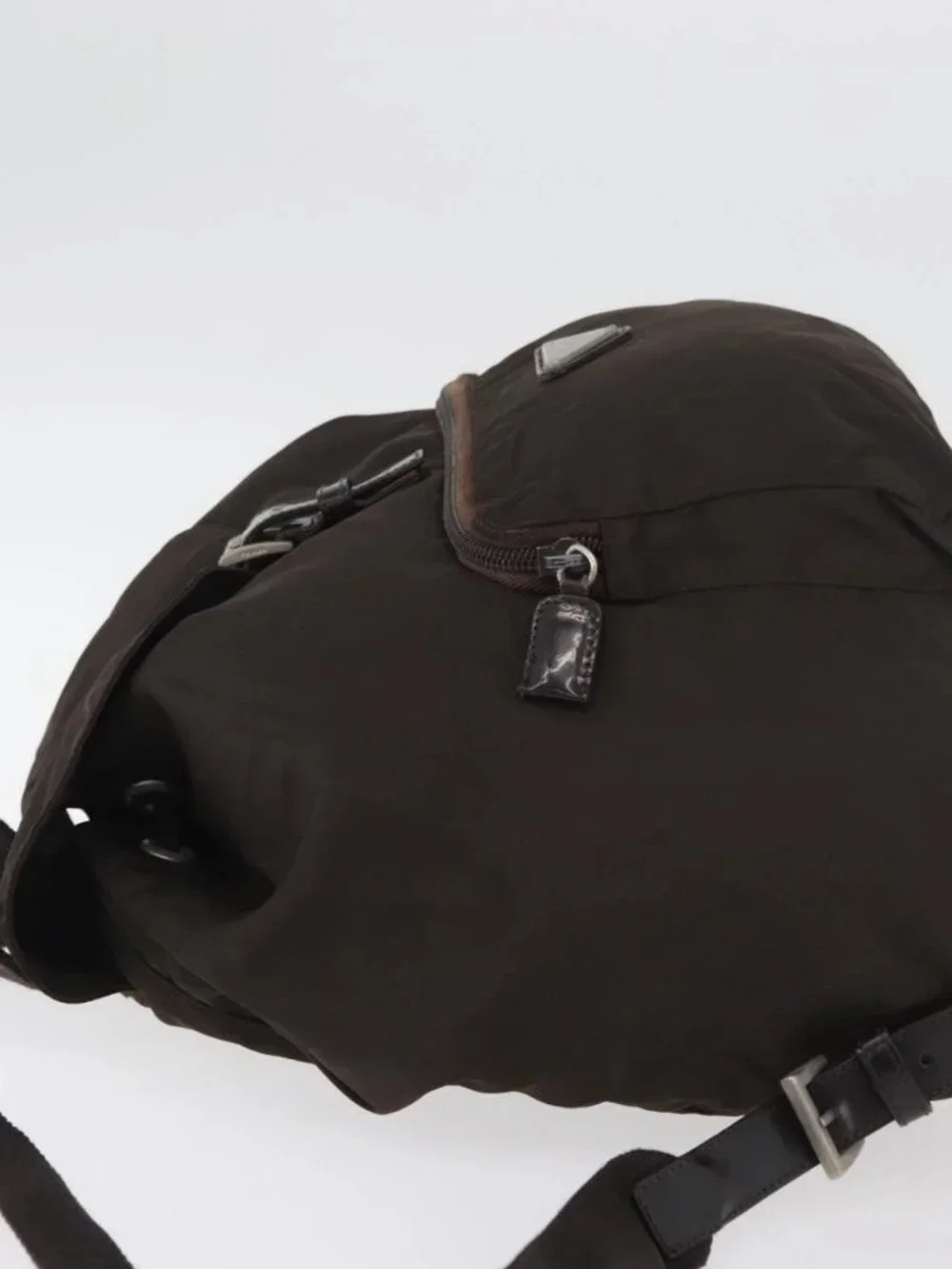 PRADA Backpack Nylon Brown Silver Auth